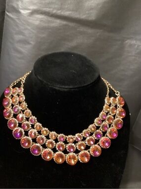 Gold-Tone Pink/Orange Statement Necklace - Women Jewelry